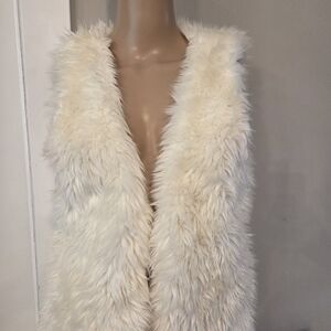 Cream Faux Fur Vest by Chocolate Super Soft Modacrylic Open Front Layering L